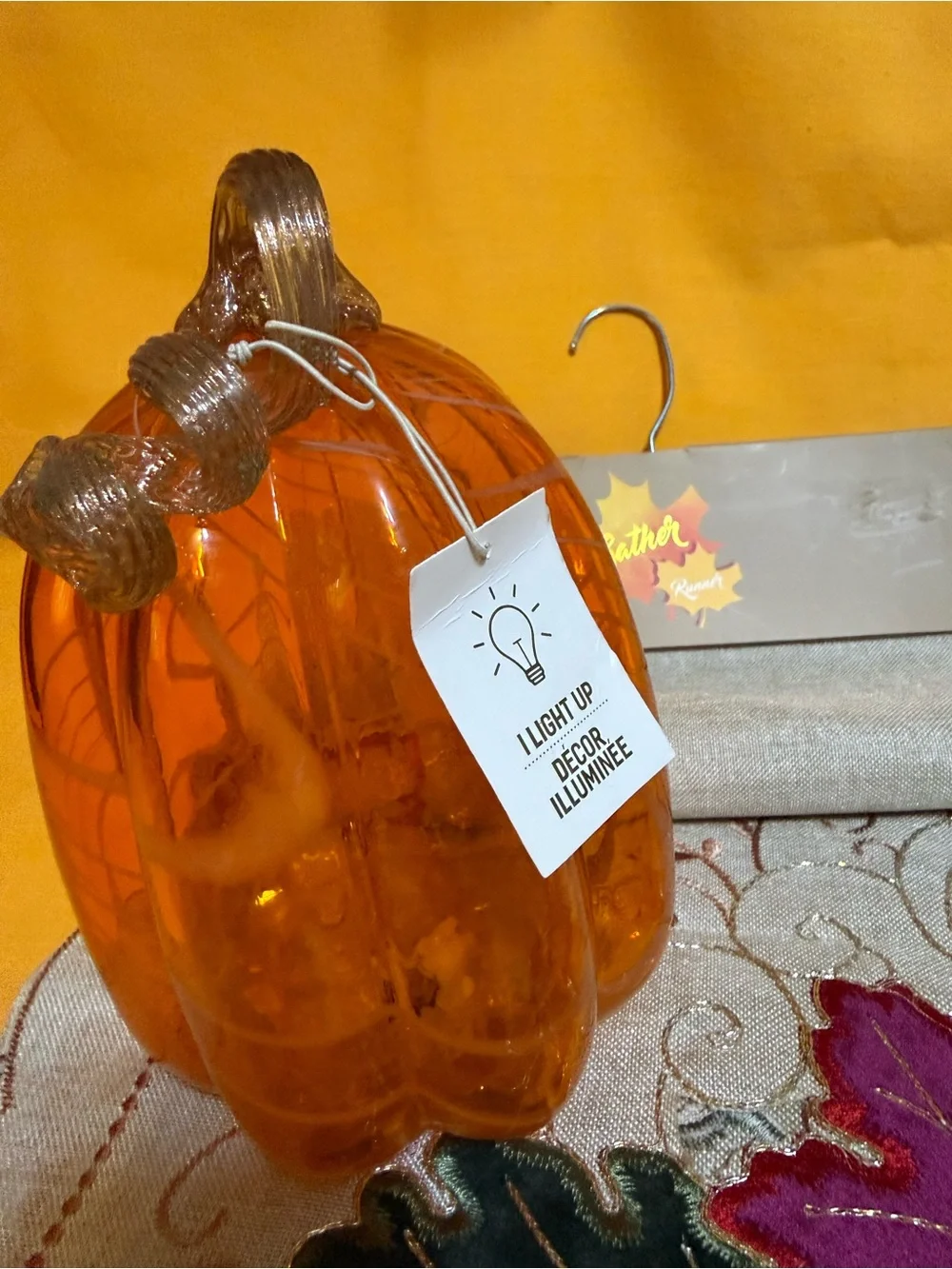 Fall set Autumn Glass Pumpkin Décor - table top runner